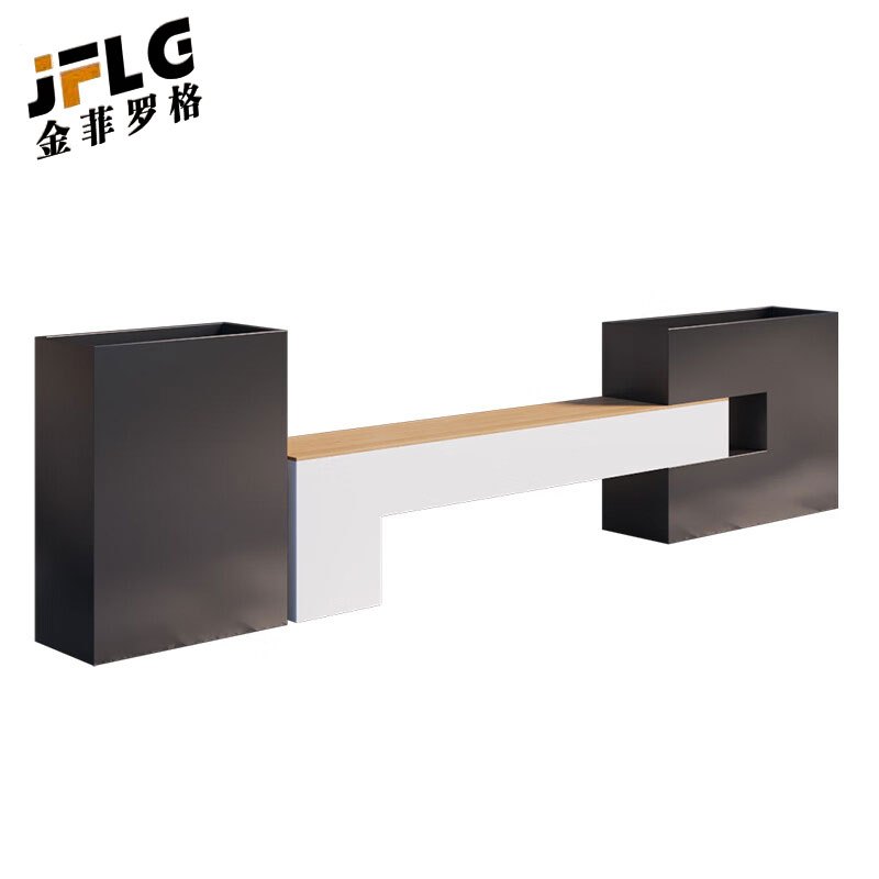 苏宁 金菲罗格 办公家具 户外镀锌板花箱防腐木坐凳座椅组合 花箱座椅210-230CM组合高清大图