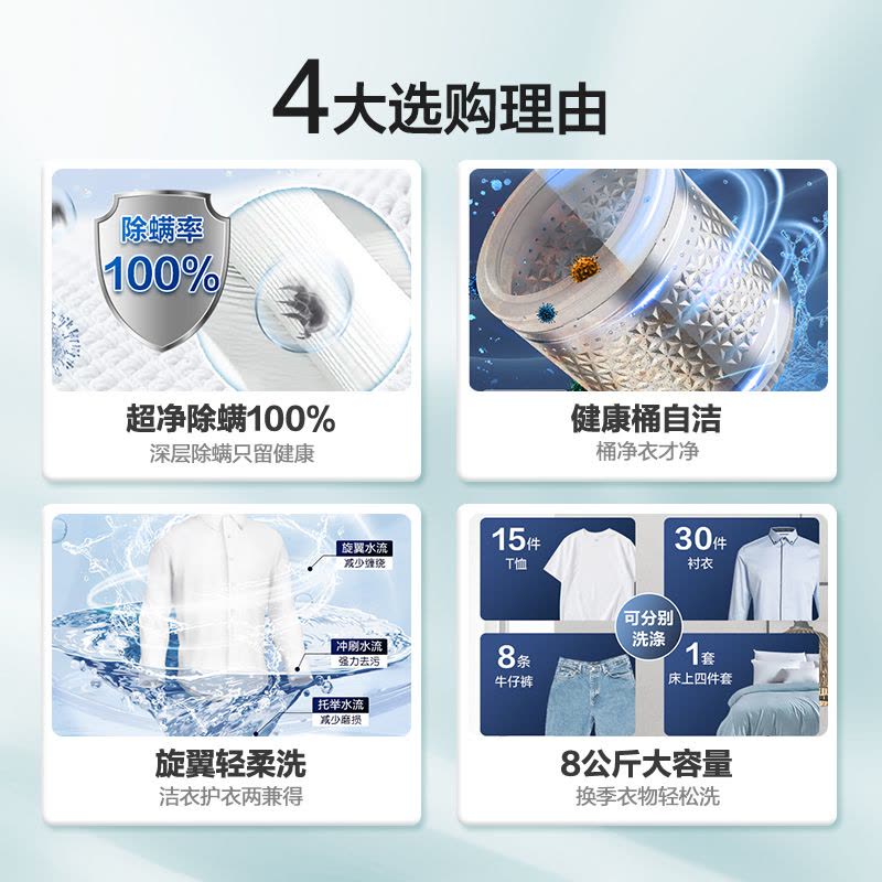 海信(Hisense) 8公斤 波轮洗衣机 全自动 家用小型 迷你 桶自洁 除螨100% 旋翼轻洗 HB80DA35图片