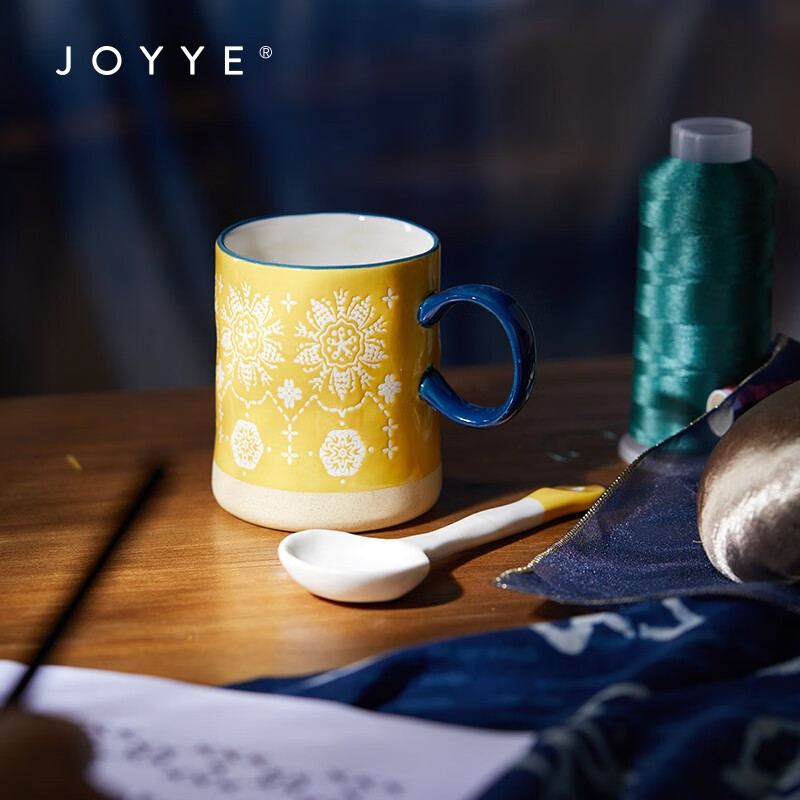 JOYYE生日礼物马克杯带勺有手柄创意刺绣图案水杯实用高档节日送礼 佛手东乡高清大图
