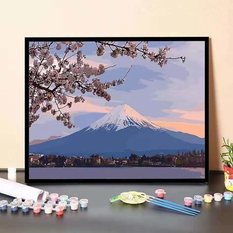 diy填色客厅装饰画 数字油画大幅 私人手绘填色画 动漫卡通迷你 严浩翔-专辑封面 宽20高25cm+颜料笔+实木框