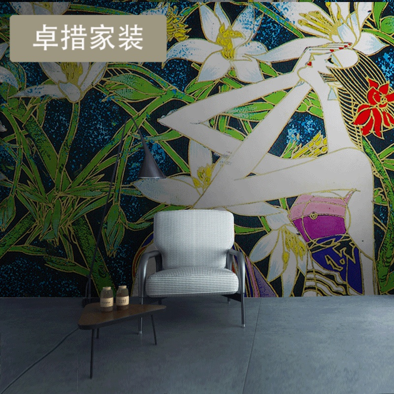 复古个性创意壁纸工业工装背景墙纸大型定制壁画油画百合壹德壹