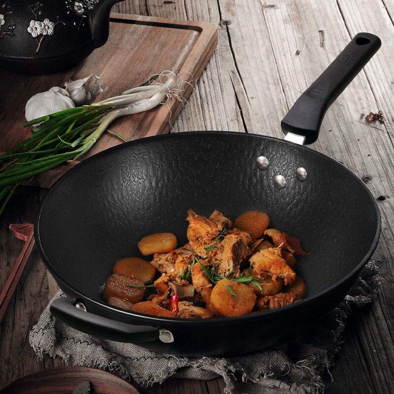 [新品]炊大皇炒锅34cm无涂层爆炒老铁锅平底炒菜锅家用烹饪锅具电磁炉燃气煤气灶明火通用无盖B49902高清大图