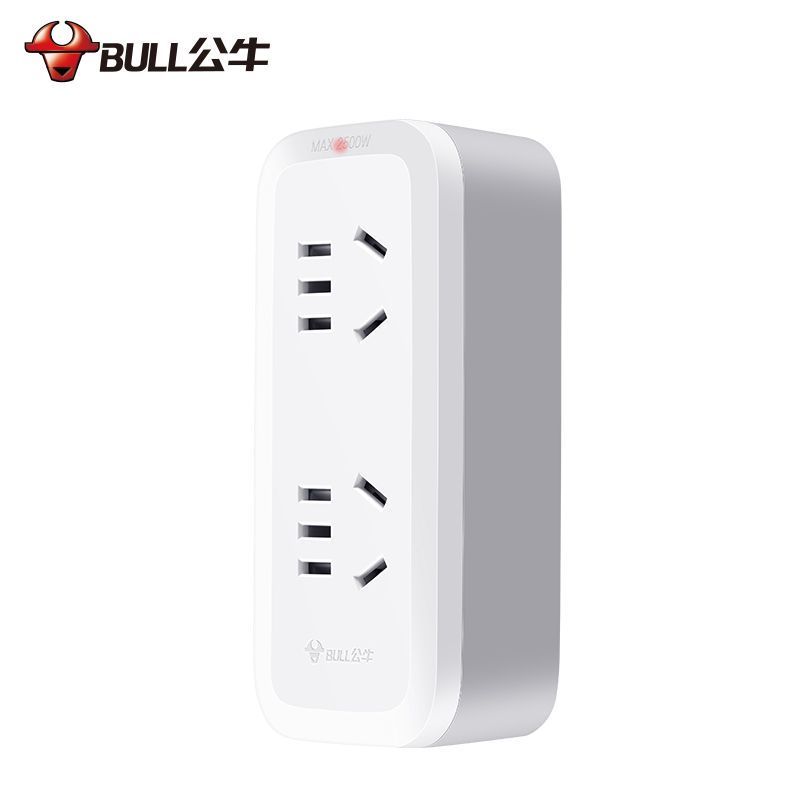 公牛(bull)GN-9312[一转三插位]超薄扁平插头电源夹缝贴墙多功能拖线家用多孔板接插线板插座