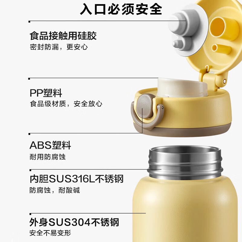 北鼎(Buydeem)弹盖保温杯304不锈钢迷你便携水杯儿童学生小孩可爱高颜值小容量 浅杉绿 300ml高清大图