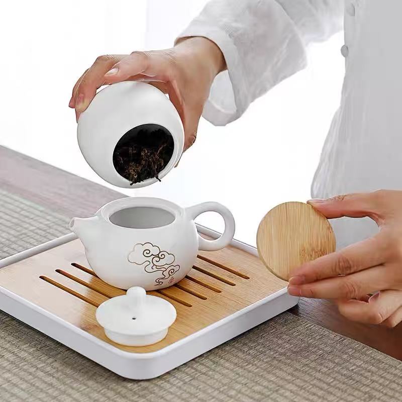 常生源茶具套装茶盘茶壶陶瓷祥云如意LXH-8180高清大图