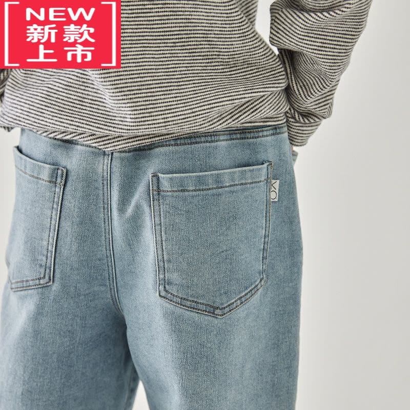 可莉允22儿童火山岩绒牛仔裤男女童复古蓝锥形裤松紧保暖长裤保暖裤图片