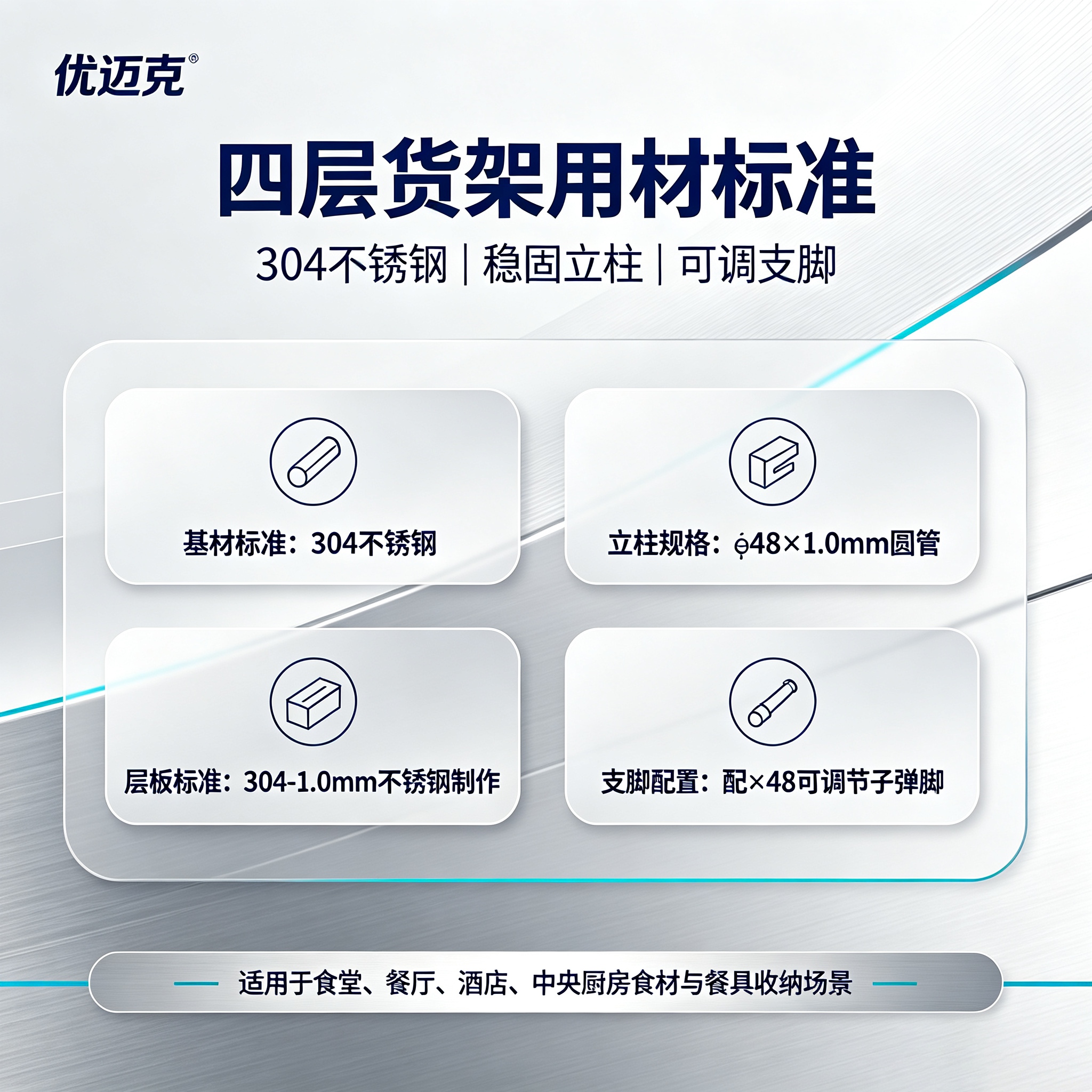 优迈克 YMK-HNSJ12 四层货架 1200*500*1550 单位:台 银色高清大图