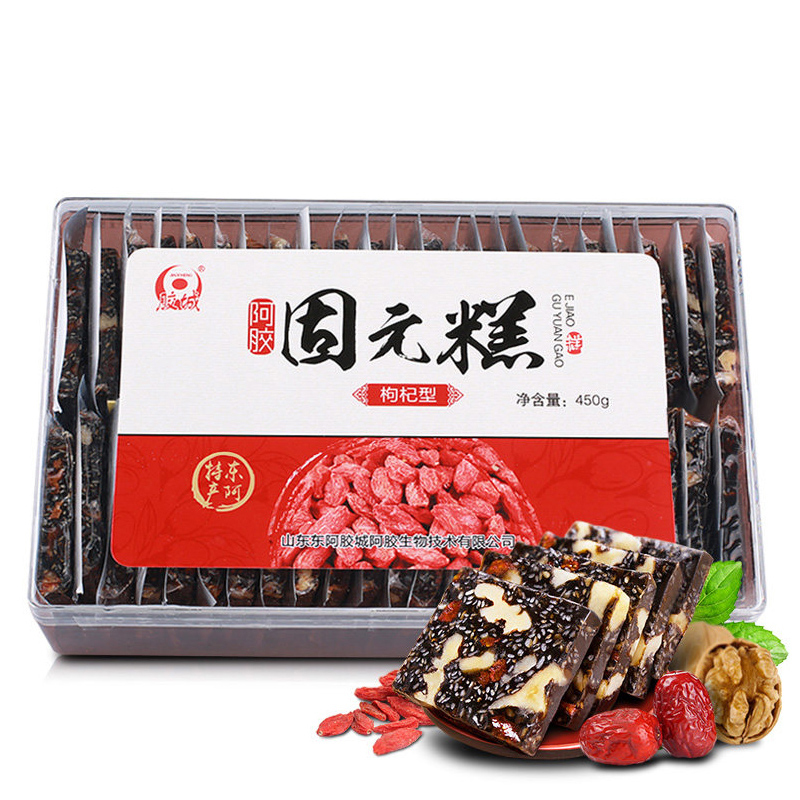 JIAO CHENG阿胶糕 山东东阿胶城手工正宗ejiao阿胶膏块片红枣枸杞即食固元膏盒装450g