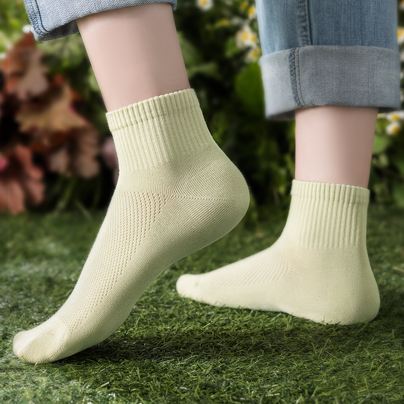 恒源祥无骨袜子女士中筒袜纯棉抗菌防臭夏季薄款透气运动女生短袜高清大图