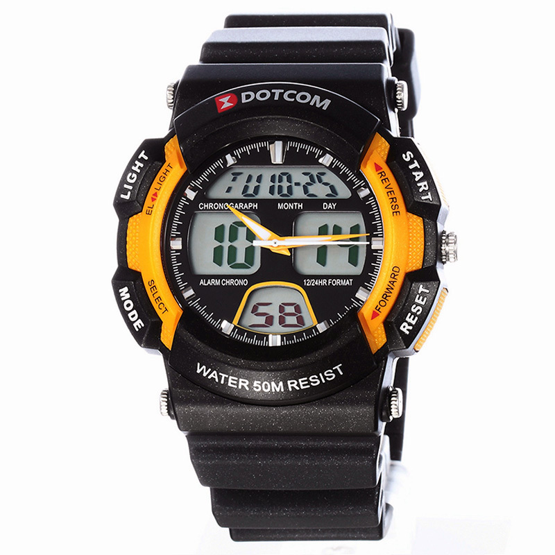 动特酷(dotcom)运动手表 双机芯电子表防水夜光多功能学生男表 时尚