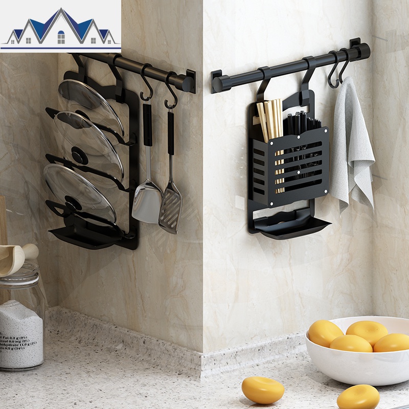 厨房置物架厨卫五金挂件壁挂美式收纳架调味料多功能免打孔黑色 三维工匠高清大图