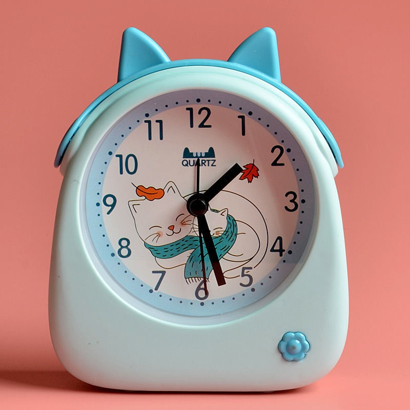 配送电池钟表小闹钟学生儿童少女学习可爱卧室床头闹铃蓝色小萌猫闹钟