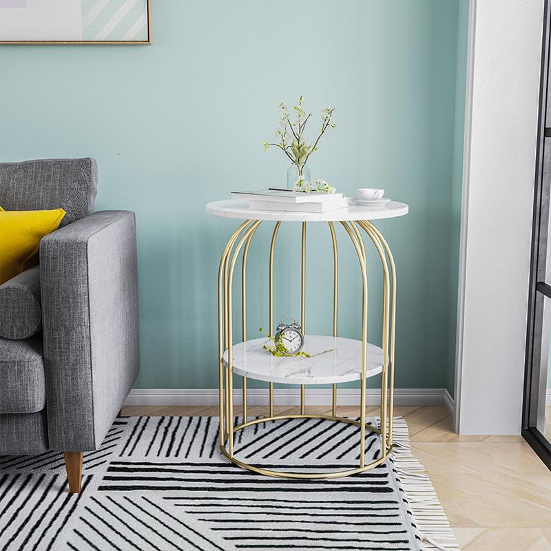 森美人北欧大理石客厅沙发边几金色茶几简约现代家具阳台创意双层小圆桌高清大图