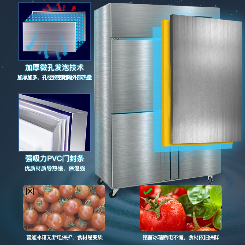 铭首（Minsow) CFS-40D4 900L 四门全冷冻 商用冷柜 立式厨房冰柜 上冷冻下冷藏柜 商用展示柜