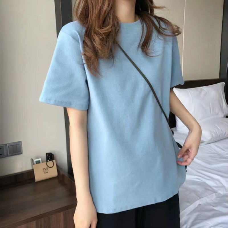 pass纯棉白色t恤女短袖春夏季新款宽松短款打底衫t桖半袖纯色上衣