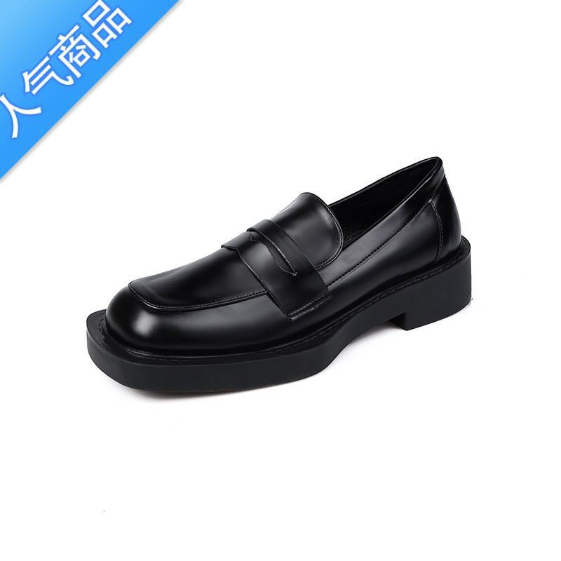 SUNTEK春夏英伦风单鞋乐福鞋女鞋新款2023厚底方头粗跟中跟显瘦小皮鞋女高清大图