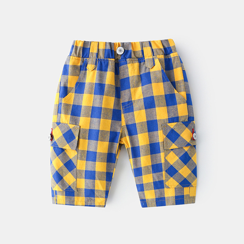 男童裤子2020夏季工装格子中小童短裤中裤儿童新品男宝宝五分裤潮视频