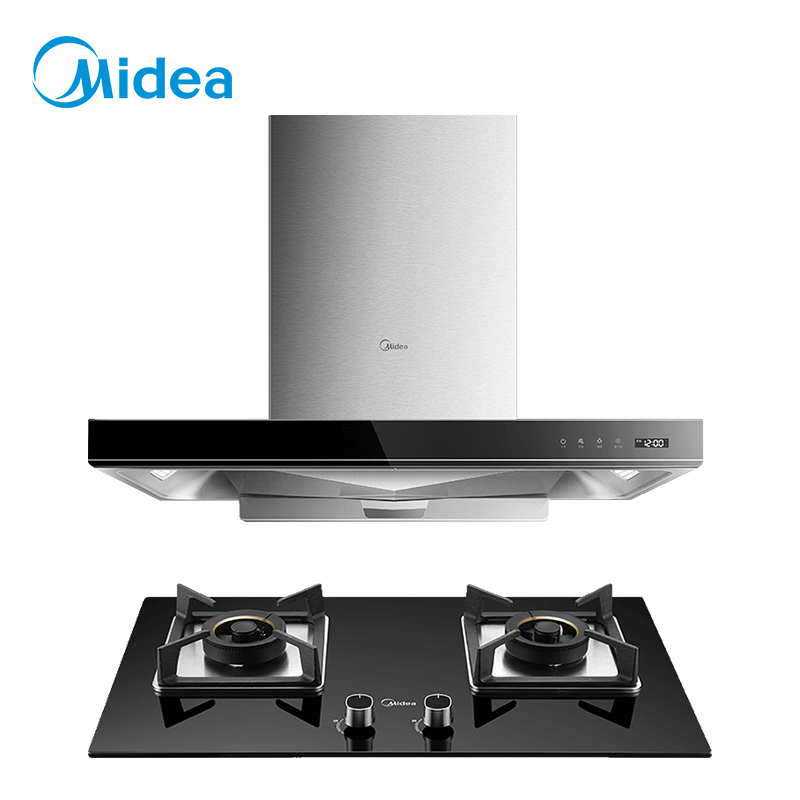 美的(Midea)欧式触控式抽油烟机燃气灶具烟灶套餐ST56+Q370B 20立方风量(天然气)
