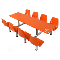 臻远 ZY4040862玻璃钢连体餐桌椅组合8人位不锈钢架靠背款