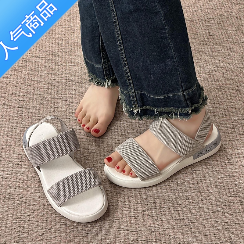 SUNTEK运动凉鞋女夏平底2023新款软底百搭时装休闲罗马仙女风厚底沙滩鞋高清大图