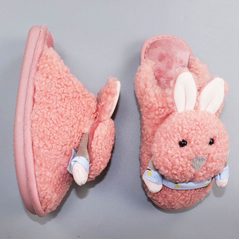 婕秘少女可爱卡通小兔子棉拖鞋加绒加厚保暖秋冬天包跟棉鞋女士月子鞋