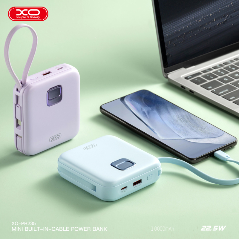 XO-PR235 22.5W全兼容 多口快充数显充电宝 (自带iP、TYPE-C线)10000mAh