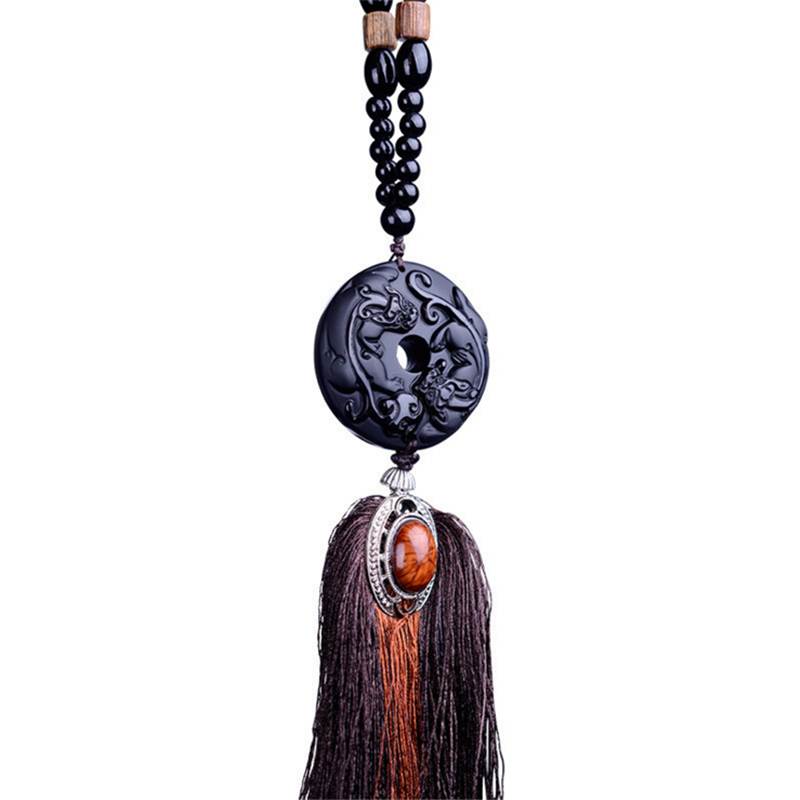 黑曜石汽车挂件珠链双貔貅时尚汽车挂饰送女朋友七夕情人节礼物