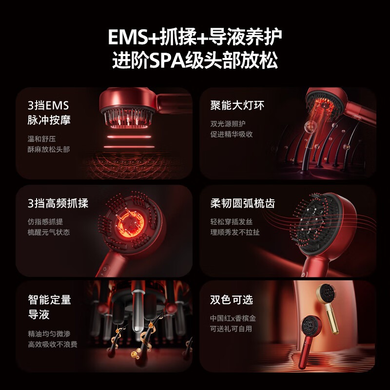 飞利浦(PHILIPS)头部按摩梳按摩器 PPM5303H红高清大图