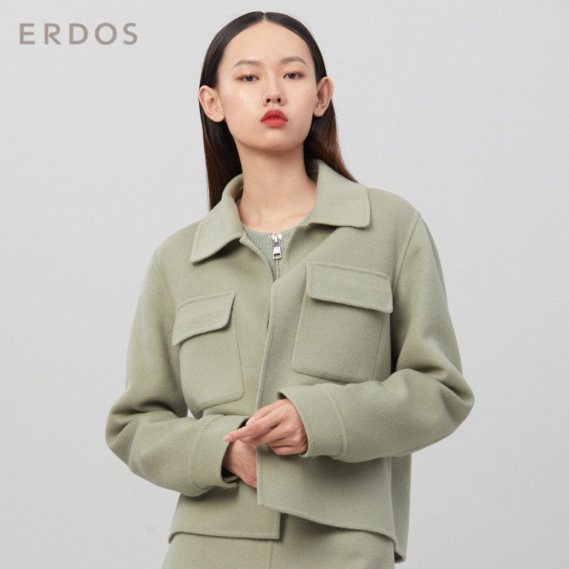 ERDOS 20春夏纯色简约精致短款夹克版女双面呢外套保暖百搭