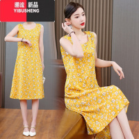 YIBUSHENG中年季薄款女士裙子宽松无袖中长款连衣裙显瘦妈妈装吊带沙滩裙