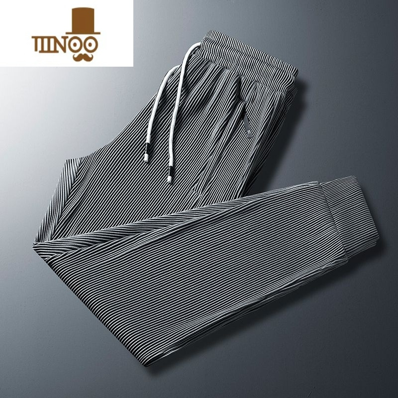YANXU2023夏季新品!男女冰丝休闲裤直筒宽松垂感松紧腰束脚运动裤卫裤