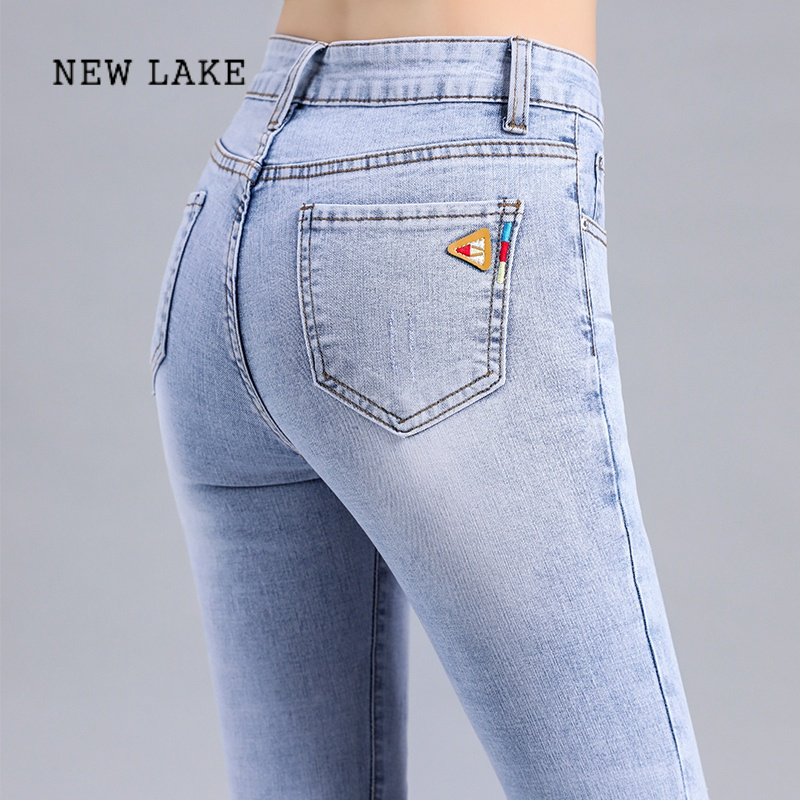 newlake高腰牛仔裤女春2024年新款弹力显瘦加绒紧身小脚牛仔裤女子冬