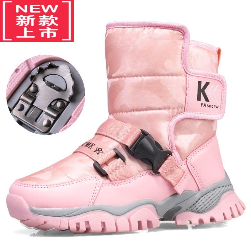 可莉允[儿童加厚款]女童雪地靴加绒保暖雪地鞋防滑冰爪男童中筒棉靴图片