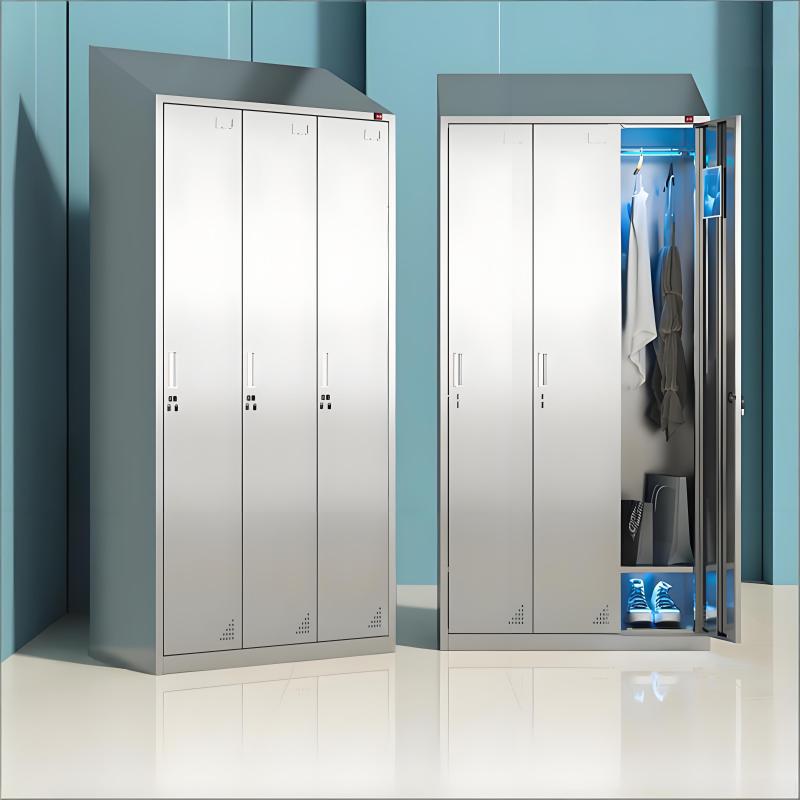 易企采 【304不锈钢】三门 1950*900*500MM 斜顶紫外线消毒宿舍更衣柜 单位:台 货期七天 质保一年