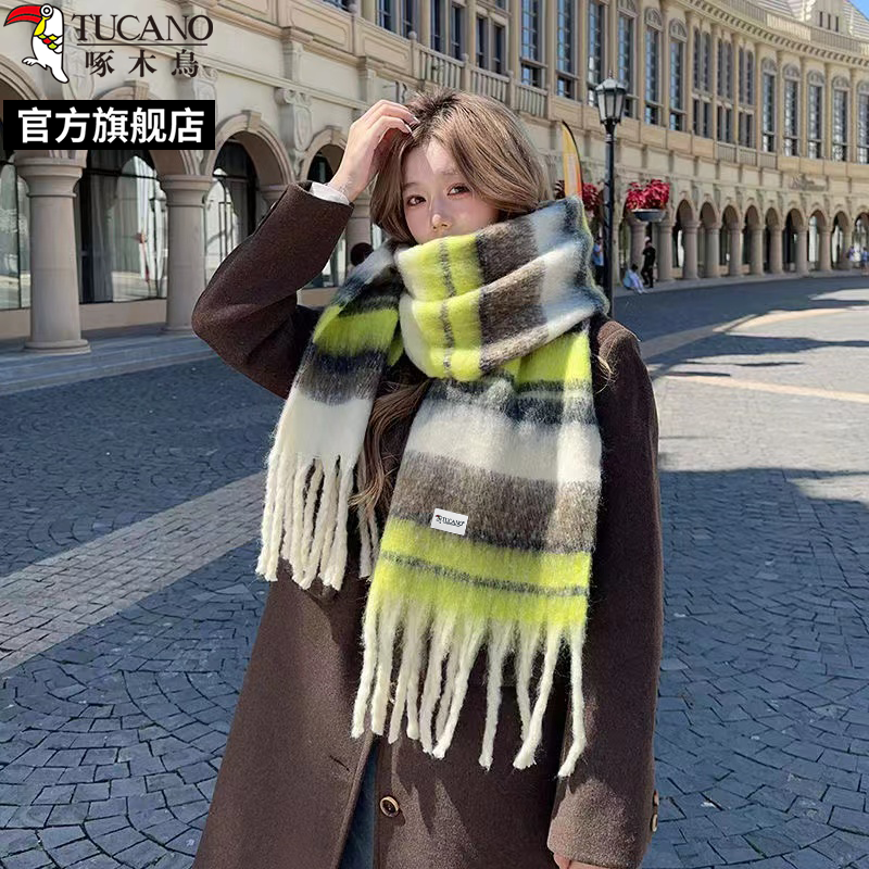 啄木鸟2024冬新款条纹围巾女生保暖加长加大加厚美拉德氛围感围巾高清大图