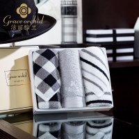 洁丽雅·兰(grace orchid)毛巾精品绣花提花纯棉毛巾礼盒套装26*21*5cm 三条装A0337