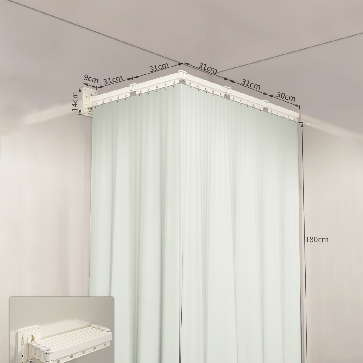 力豪折叠浴帘 浴室洗澡遮挡防水布 高档隐形强粘卫生间干湿分离隔断 涤纶浅色浴帘+奶白五折