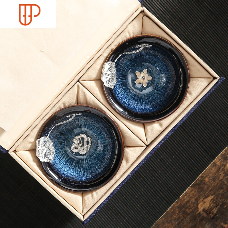 镶银天目盏曜变建盏茶杯主人杯兔毫盏品茗杯单杯茶盏十二生肖银杯