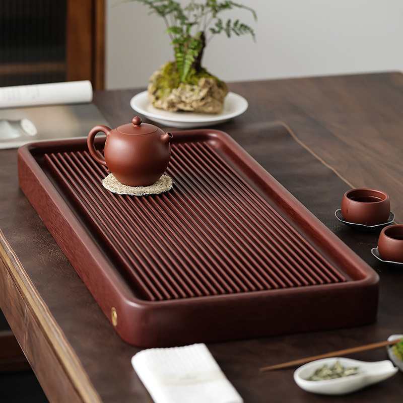 領藝 优选电木茶盘电胶木家用高端大号茶台整块排水式简约茶海不含茶具 典雅红电木茶盘
