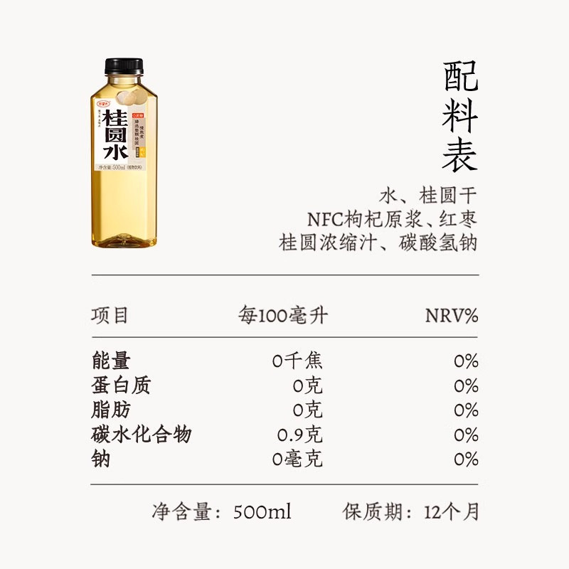 好望水桂圆水500ml*12瓶0脂0能量0添加糖健康养生植物饮料