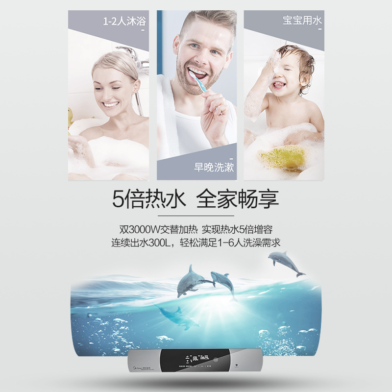 美的(Midea)60升电热水器F6030-J5(HE) 3000W涡旋速热10秒出热水 手机智能控制 一级能效三重抑菌高清大图