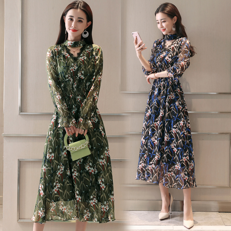 碎花连衣裙2018夏季新款女韩版时尚气质修身雪纺短袖中长款裙子女
