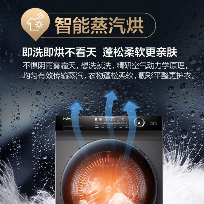 海尔(Haier) 滚筒洗衣机全自动家用10公斤大容量直驱变频智能蒸汽烘智能投放洗烘一体机 G100228HBD12S