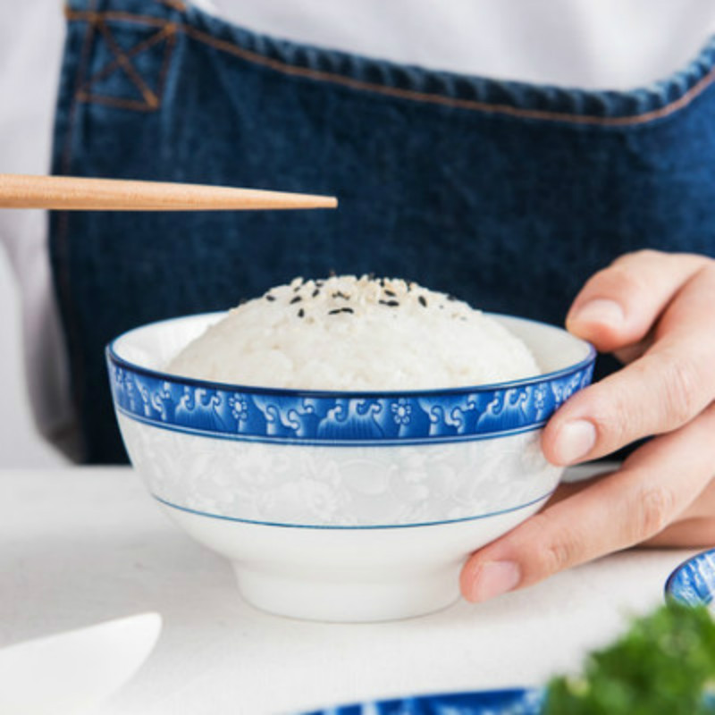 雅诚德(arst) 盛世牡丹系列传统家用陶瓷餐具组合釉下彩米饭碗菜盘汤勺汤碗中式碗碟套装 5寸高脚碗(4个装)