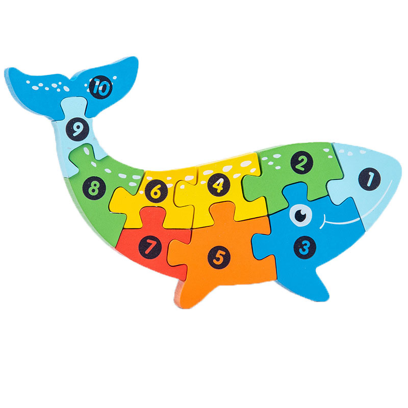 木质3d立体拼图积木块卡通动物形状配对拼插组合拼图儿童益智早教玩具