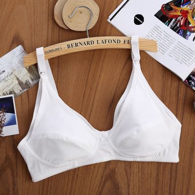 上开扣怀孕期孕妇哺乳内衣文胸无海绵超薄棉布透气产后喂奶胸罩白色