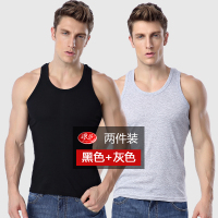 2件装 浪莎男士背心纯棉透气跨栏打底内衣全棉汗衫宽松运动背心男 180(XXL) 黑+灰/两件装/宽松