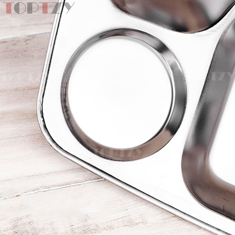 toptzy TZ5071743 304不锈钢餐盘学校食堂饭盘快餐盘 中圆五格(带筷位)高清大图