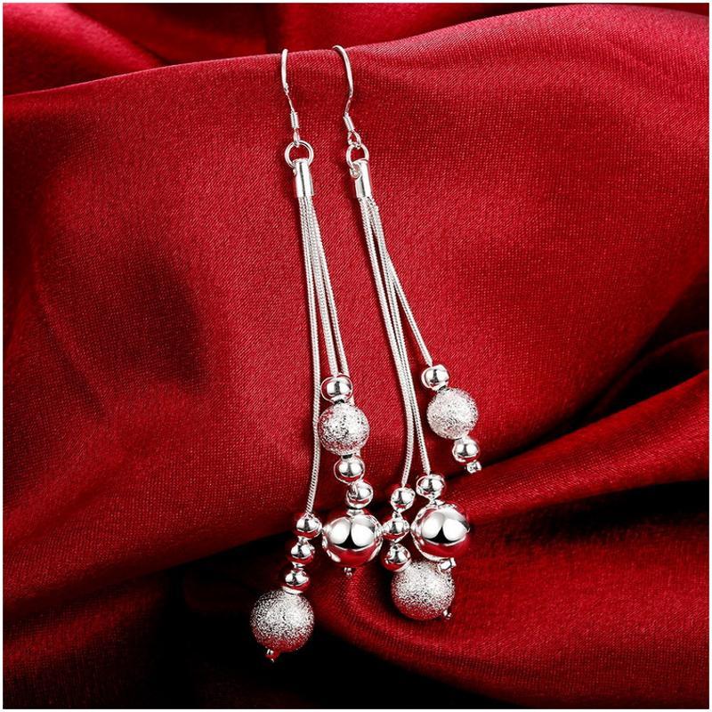 E006Women silver plated earring镀925纯银长款甜美时尚耳环耳饰