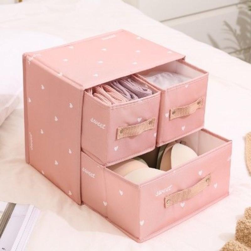 水洗内衣收纳盒抽屉式布艺整理盒有盖分格袜子内衣内裤收纳箱宿舍甜蜜